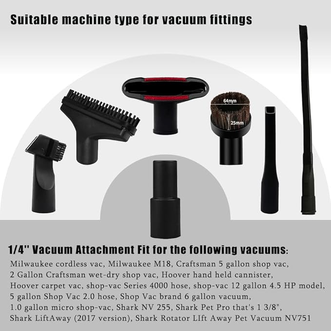 E.LUO Universal Vacuum Cleaner Replacement Brush Tip Accessory Combination for Shop Vac Accessories,32mm (1 1/4 inch Vacuum attachments) and 35mm (1 3/8 inch) Vacuum Accessories Dusty Brush Kit, 7 Set