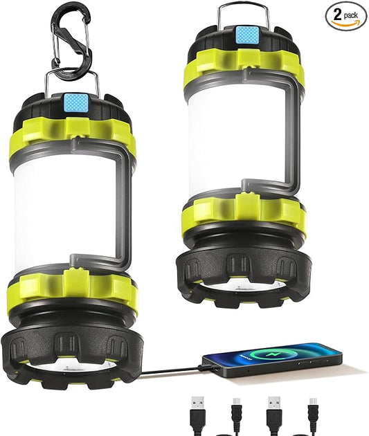 2 Pack LED Camping Lantern Flashlight Rechargeable, Consciot Portable Torch with 6 Light Modes, 3600mAh Power Bank, IPX4 Waterproof, USB C, Camping Lights for Hurricane, Emergency, Survival Kits