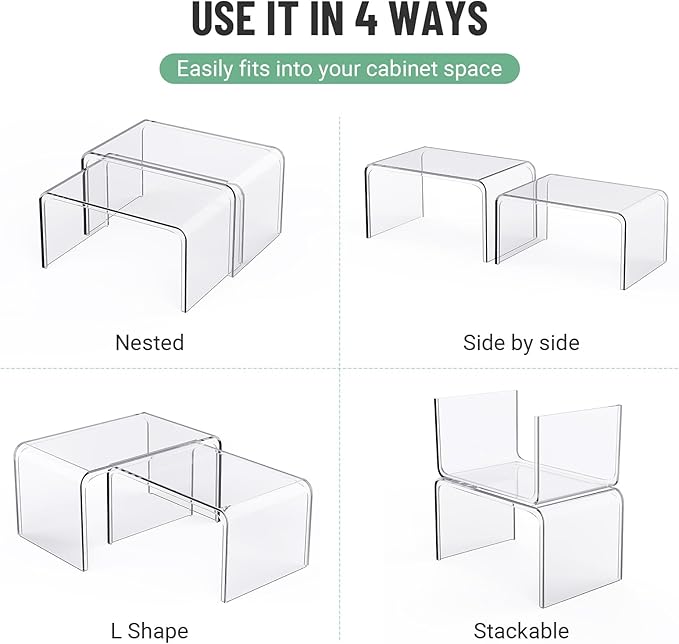 Clear Spice Rack Shelves, Pantry Organizers and Storage Set of 4, Display Shelf Organizer, Room Bathroom Desk Shelf Countertop Organization and Storage, Ideal for Kitchen Cabinet Organizer Shelf