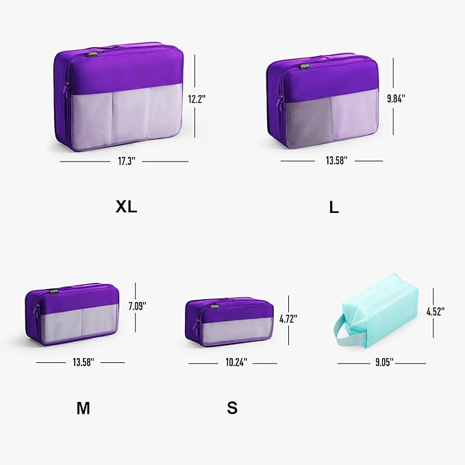 6 Set Compression Packing Cubes for Travel Essentials, Luggage Organizers for Suitcases (Lavender Purple)