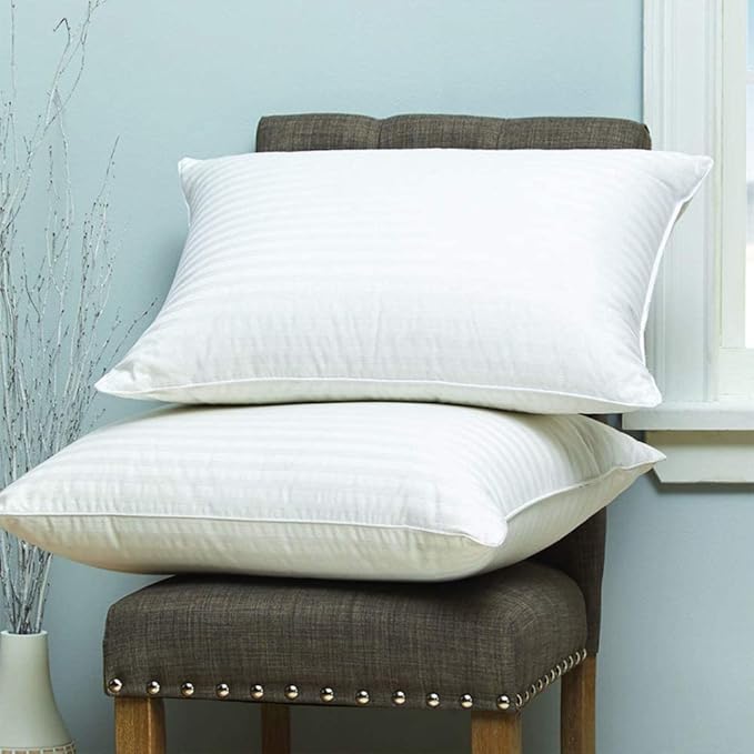 Cuddledown Dreamstead Premium Sleeping Pillow| European White Duck Down | 600 Fill Power | 300 Thread Count 100% Cotton Shell | Damask Striped | Hypoallergenic | Handcrafted | Queen - Soft/Thin