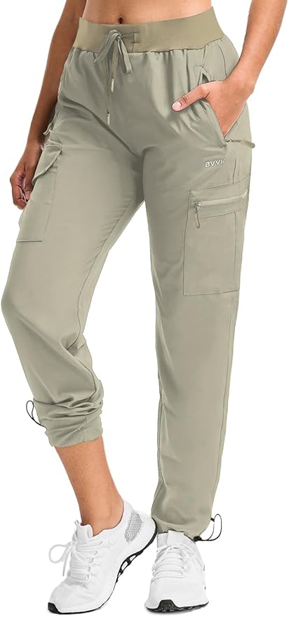 BVVU Women's Hiking Pants Lightweight Quick Dry Travel Outdoor Pants Waterproof Work Cargo Joggers with Zipper Pockets