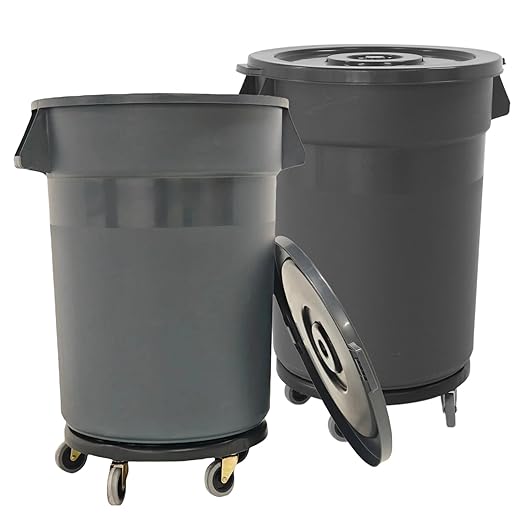 32 Gallon Outdoor Trash Can with Wheels and Lid, Garbage Cans with Handle,Trash Bin Suitable for Hospitals/Garages/Backyards/Yards/Mall (2 Pack)