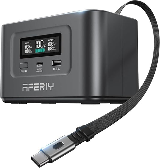 AFERIY 145W DC Portable Power Station w/ 100W PD Retractable USB-C Cable, 99.2Wh LiFePO4 Battery Dual Way 100W PD, Solar Generator,TSA Approved Portable Power Bank, 6 Protections for Camping Travel