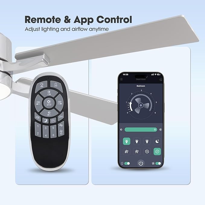 Ceiling Fan with Light, 52" Modern Low Profile Ceiling Fan with Light, DC Reversible Motor, Smart APP & Remote Control, Whisper Quiet, Dimmable LED for Bedroom/Living Room