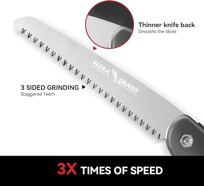 FLORA GUARD 7.7-Inch Folding Hand Saw, Camping/Pruning Saw with Rugged Professional Folding Razor Tooth Sharp Blade Solid Grip (Brown)