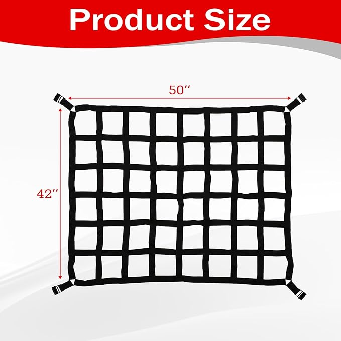 Heavy Duty 42" x 50" Truck Bed Cargo Net with Adjustable Cam Buckles & S-Hooks,3.5' x 4.17' Cargo Net with 1100LBS Capacity for Pickup Truck Bed Trailer SUV Jeeps