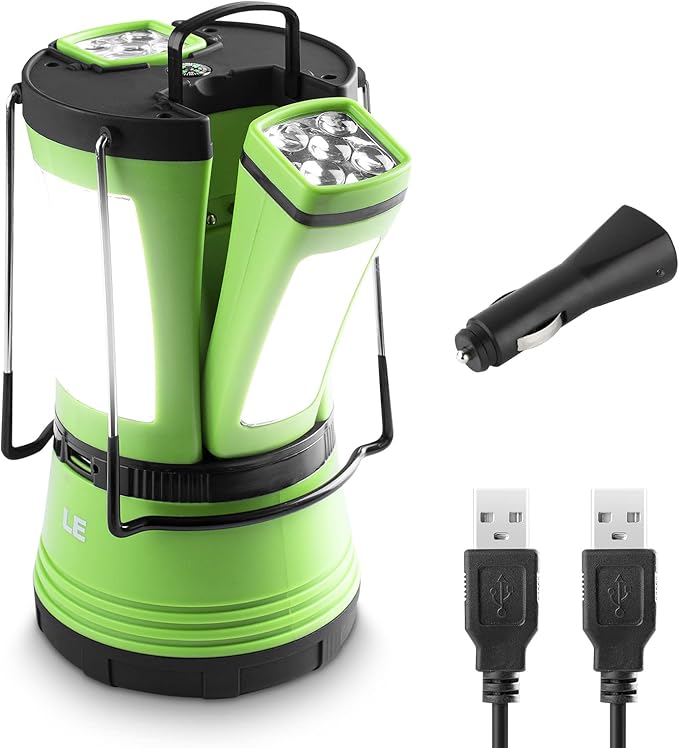 LE LED Camping Lantern Rechargeable, 600LM, Detachable Flashlight, Camping Essentials, Perfect Lantern Flashlight for Hurricane Emergency, Hiking, Fishing and More, USB Cable and Car Charger Included