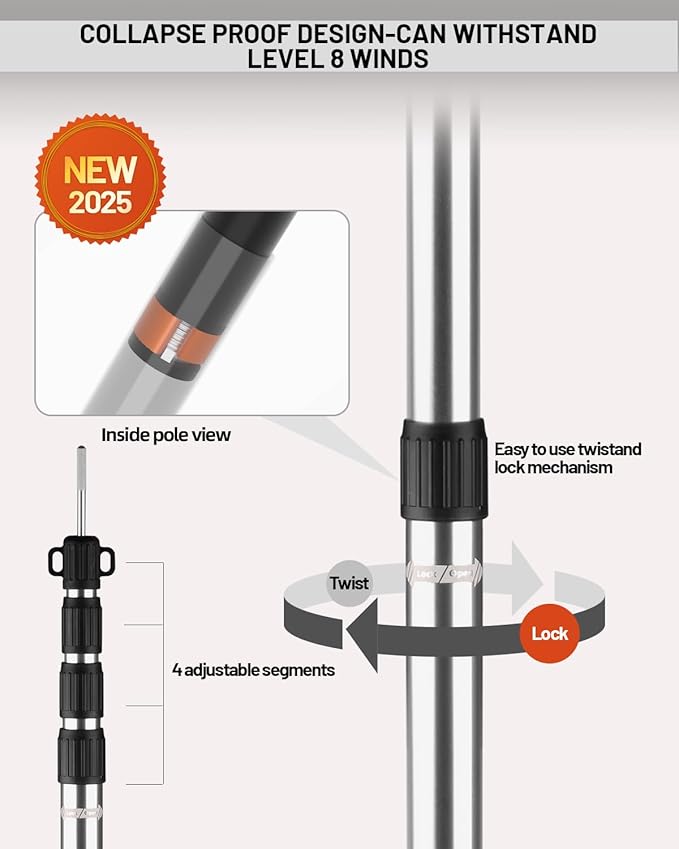 Tarp Poles Heavy Duty Adjustable, AVOFOREST Aviation Aluminum 8.7FT Tent Poles Lengthen and Thicken with Protection Cap Awning Poles Set of 4 for Hiking Silver