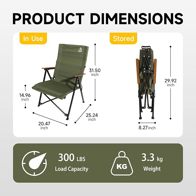 Folding Camping Chair, Portable Outdoor Lawn Chairs for Adults Heavy Duty for Beach, Fishing,Picnic,Concert Sports, Collapsible Camp Chairs