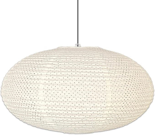 Hytsoeee(19.69Inch) Handmade Paper Lamp Shade, Creamy White Oval Hanging Lantern Lampshade,Modern Folding Ceiling Light Cover for Bedroom, Living Room, Dining Room, Corridor