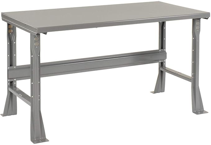 Global Industrial Fixed Height Workbench with C-Channel Flared Leg, Steel Top with Square Edge, 60"W x 30"D x 34"H, 2000 Lbs. Capacity, Gray, Industrial Workbench