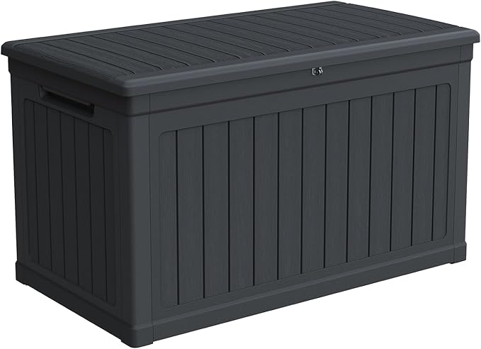 230 Gallon Lockable Resin Deck Box, Waterproof & UV-Resistant Outdoor Storage Box for Outdoor Cushion Storage, Garden Tools & Pool Accessories Storage, Black