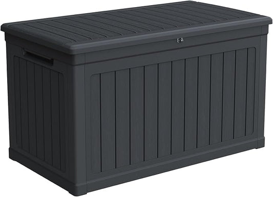 230 Gallon Lockable Resin Deck Box, Waterproof & UV-Resistant Outdoor Storage Box for Outdoor Cushion Storage, Garden Tools & Pool Accessories Storage, Black