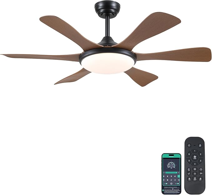 Ceiling Fans with Lights-47 Low Profile Ceiling Fan with Light and Remote/APP Control,Flush Mount,DC Reversible,LED Dimmable Ceiling Fans for Bedroom,Indoor/Outdoor Patio Use(Brown)