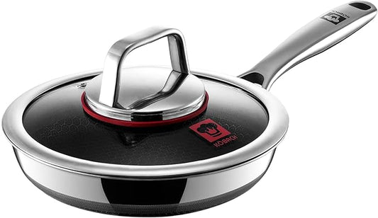 8in+Lid Nonstick Frying Pan - Stainless Steel Skillet, Dishwasher & Oven Safe, Compatible with Induction & Gas Stoves, Non-Toxic & Easy to Clean