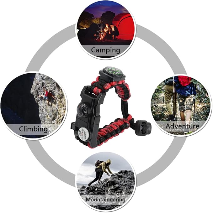20 in 1 Survival Paracord Bracelet Adjustable Gear Kit with SOS LED Light, Fire Starter, Bigger Compass, Survival Whistle, Perfect for Camping, Hiking, Fishing