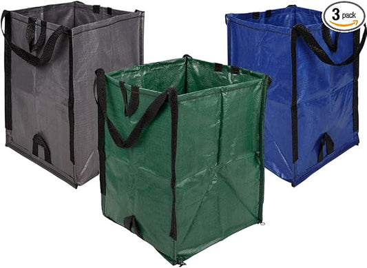 DURASACK Heavy Duty Home and Yard Bags 48-Gallon Reusable Self-Standing Lawn and Leaf Bags Garbage Can with Reinforced Handles, Multicolored, 3 Pack