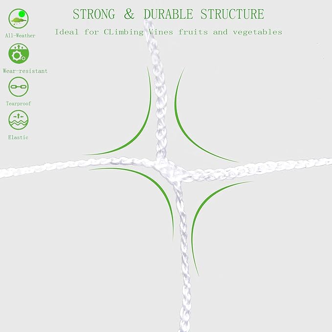 All-Weather Trellis Netting Mesh Plant Garden Vine Growing Flexible String Net (3.5" Mesh ployester, 5' Wx 15'L)