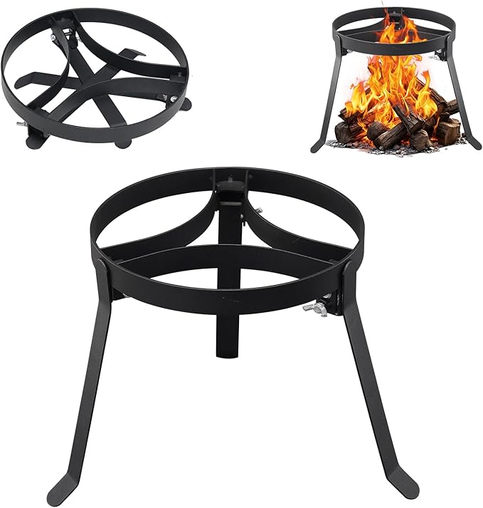 Cooking Tripod for Campfire, 9.8Inch Durable Steel Campfire Tripod for Cooking for Dutch Oven Outdoor Cooking, Foldable Fire Pit Stand with Black Heat Resistant Coating