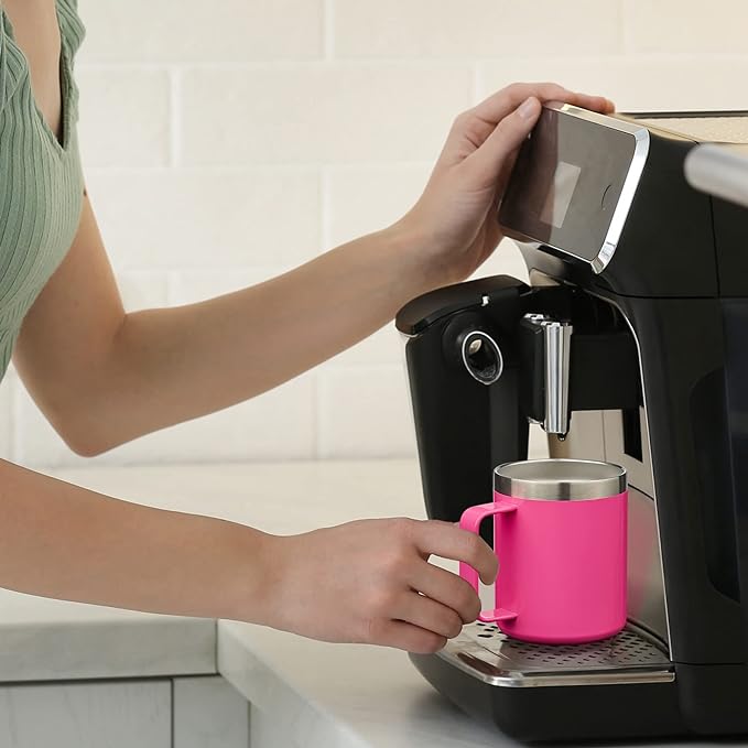 ALOUFEA 12oz Insulated Coffee Mug Cup with Handle, Stainless Steel Travel Coffee Mug with Flip Lid, Double Wall Vacuum Coffee Tumbler,Raspberry Vibes