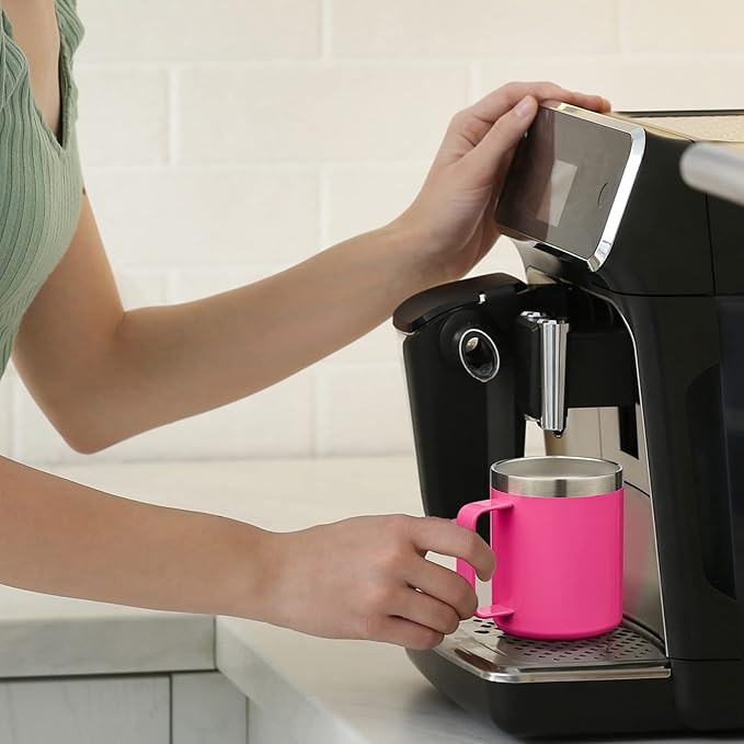 ALOUFEA 12oz Insulated Coffee Mug Cup with Handle, Stainless Steel Travel Coffee Mug with Flip Lid, Double Wall Vacuum Coffee Tumbler,Nut Brown