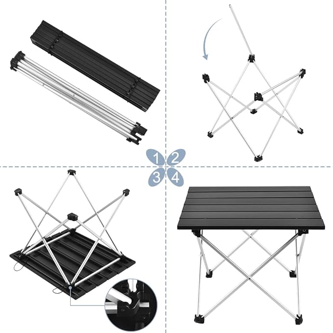 Grope Small Folding Camping Table with Aluminum Table Top, Beach Table for Sand with Carrying Bag,Prefect for Outdoor,Picnic,BBQ,Cooking,Festival