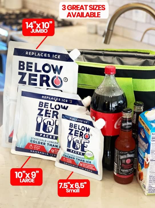 Below Zero Reusable Ice Packs for Coolers – Long Lasting Cooler Ice Pack Blocks, Leak-Proof Freezer Packs for Camping, Lunch Boxes & Travel