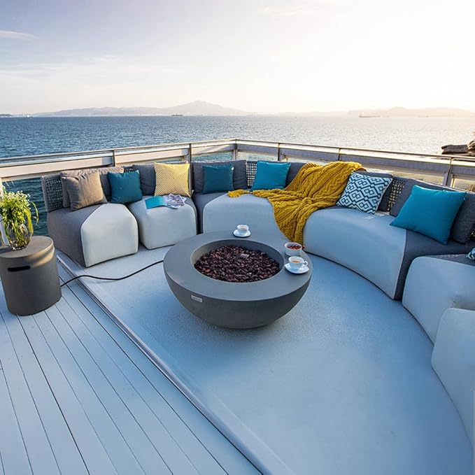 Elementi Lunar Fire Bowl Outdoor Gas Firepit Table 42 Inches Natural Gas Fire Pit Patio Heater Concrete High Floor Clearance Firepits Electronic Ignition Backyard Fireplace Cover Lava Rock Included