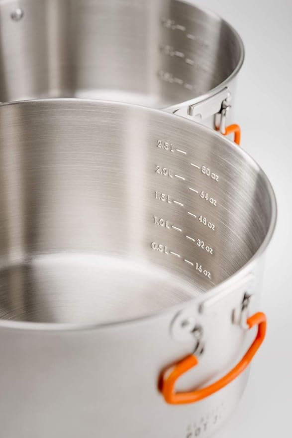 GSI Outdoors Glacier Stainless Steel Base Camper - Medium - 3 Pieces Cookset - Compact, & Durable Pot Pan for Camping