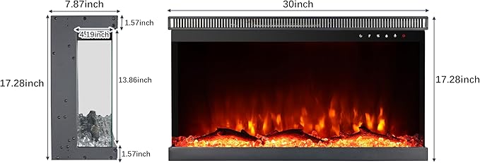 Charavector 30 inch 3-Sided Electric Fireplace Inserts with Remote Control in Wall Mounted, Energy Saving Insert Fireplace Heater Indoor Glass View with Remote Control & Touch Screen