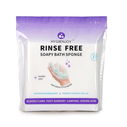 HYGIENJOY-21% Lager Rinse Free Bath Sponges for Adults-Disposable No Rinse Bathing Wipes-Soap Infused,Dry Shower Wipes for Elderly,Camping,Post Surgery Must Haves,(Lavender 25 Counts）