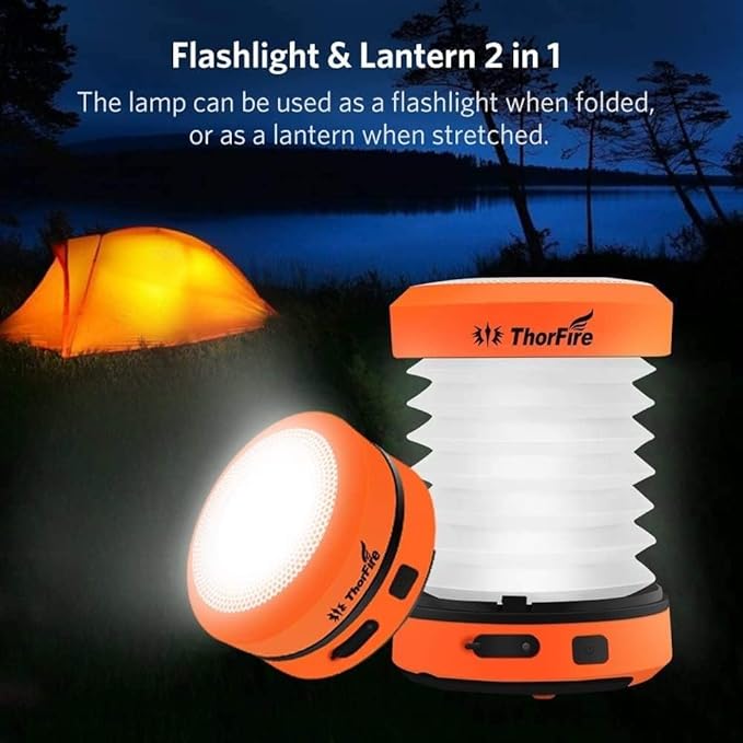 THORFIRE Collapsible LED Camping Lantern Rechargeable, Portable Hand Crank Lantern Flashlight with 4 Light Modes for Power Outage, Hiking, Emergency, Fishing (4 Pack)