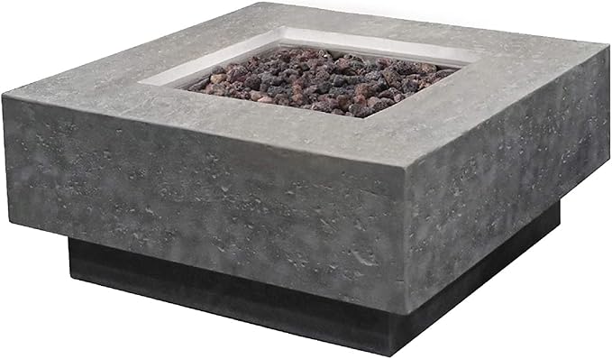Elementi | Manhattan Gas Fire Pit Cast Concrete 36" Square Fire Table, Outdoor Fire Pit Electronic Ignition | Canvas Cover, Lava Rock Included | Light Gray (Natural Gas)