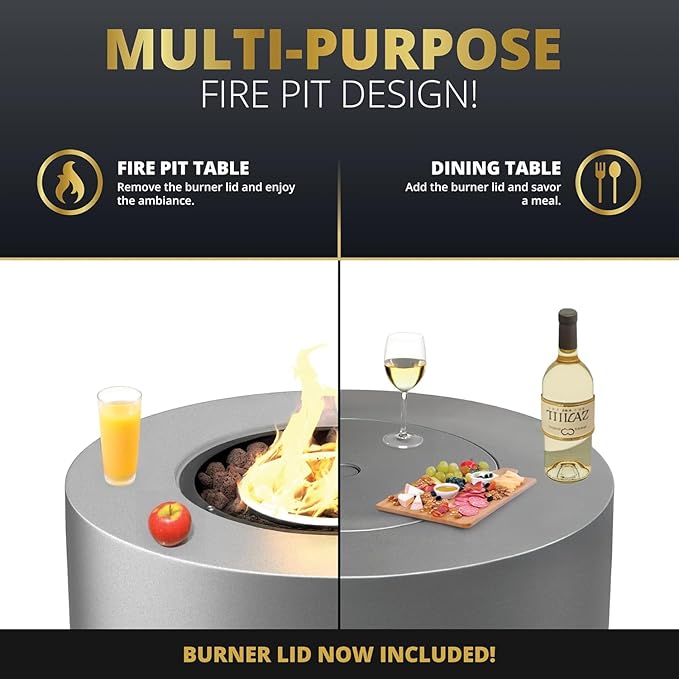 32" Smokeless Propane Fire Pit Table w/Lid, All in One Outdoor Fire Table, Alloy Steel Round Patio Firepit Table 50,000 BTUs, Lava Rocks, Weatherproof Cover, CSA Certified, for Deck, Backyard and Pool