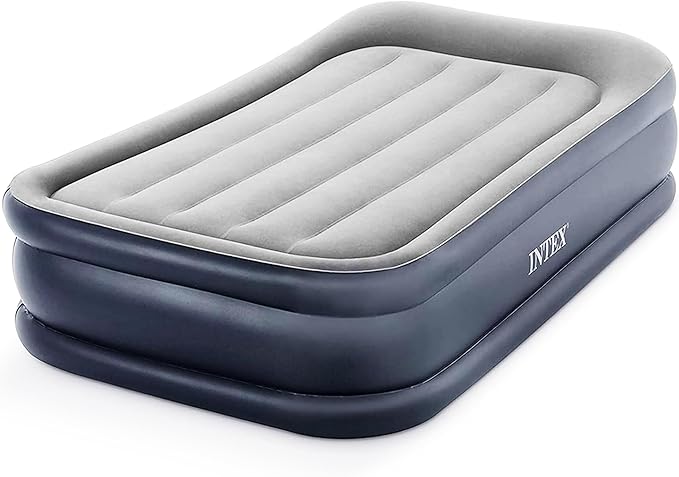 Intex 64131ED Dura-Beam Plus Deluxe Pillow: Fiber-Tech – Twin Size – Built-in Electric Pump – 16.5in Bed Height – 300lb Weight Capacity