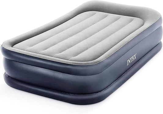 Intex 64131ED Dura-Beam Plus Deluxe Pillow: Fiber-Tech – Twin Size – Built-in Electric Pump – 16.5in Bed Height – 300lb Weight Capacity