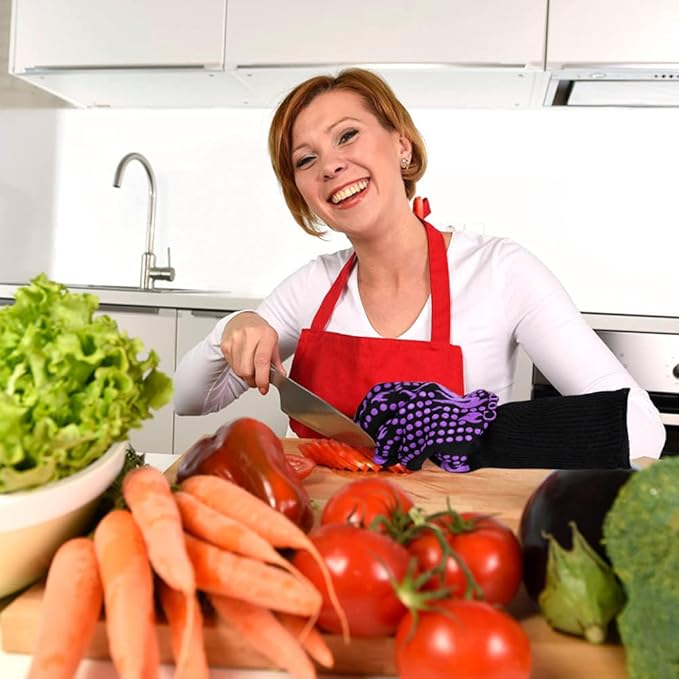 Comsmart BBQ Gloves, 1472 Degree F Heat Resistant Grilling Gloves Silicone Non-Slip Oven Gloves Long Kitchen Gloves for Barbecue, Cooking, Baking(Purple)