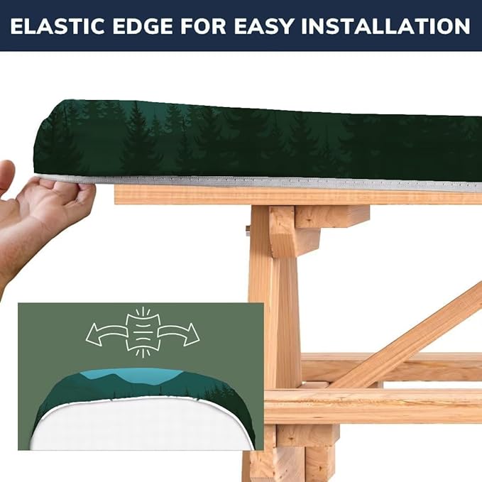 CAPSCEOLL Fitted Picnic Table Cover with Bench Covers with Elastic Waterproof Outdoor Camping Tablecloth 6 Foot Windproof Table Cloth with Drawstring Bag, 72X30in, Green Mountain