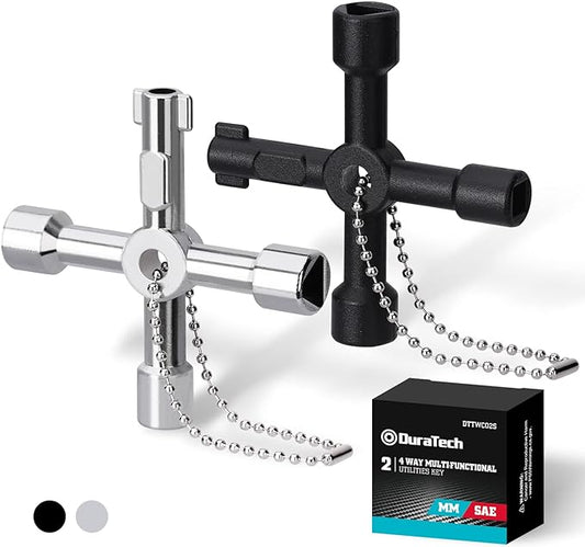 DURATECH 4 Way Utilities Key, Multi-functional Water Key Set, 2-Pack, for Valve, Faucet, and Spigots