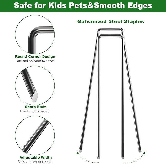 AMAGABELI GARDEN & HOME 300 Pack Galvanized Landscape Staples 8 Inch 11 Gauge Garden Staples Garden Stakes Plant Cover Stakes U-Shaped Landscape Stakes Landscape Pins for Weed Barrier Fabric