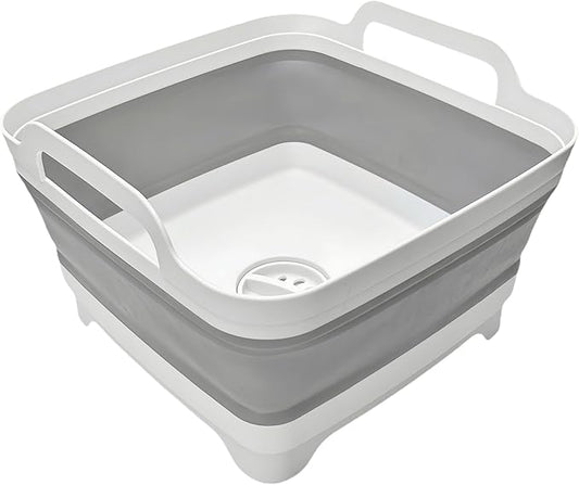 Collapsible Wash Basin 9L, Foldable Dish Tub with Drain Plug, Portable Collapsible Dish Basin, Camping Sink for Washing Dishes, Laundry & Kitchen Use,Gray
