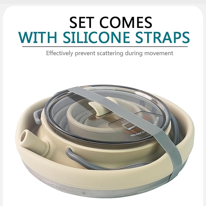 3 Pcs Camping cookware Set, 1.5L Collapsible Kettle with Bowl&Cups,Backpacing Mess Kit for Outdoor