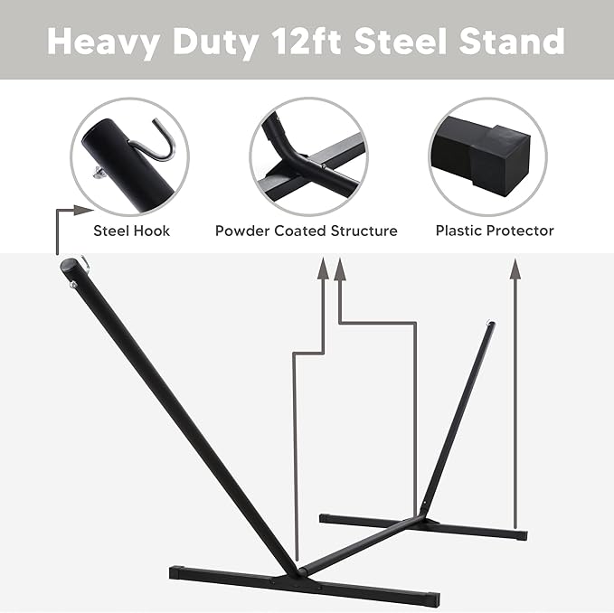 SUNCREAT Hammocks for Outside with Stand Included, Double Hammock with Curved Spreader Bar, Carrying Bag, Beige