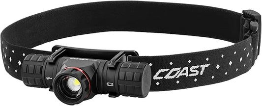 Coast XPH30R 1200 Lumen USB-C Rechargeable Dual Power Headlamp with Twist Focus Beam and Magnetic Base, Black