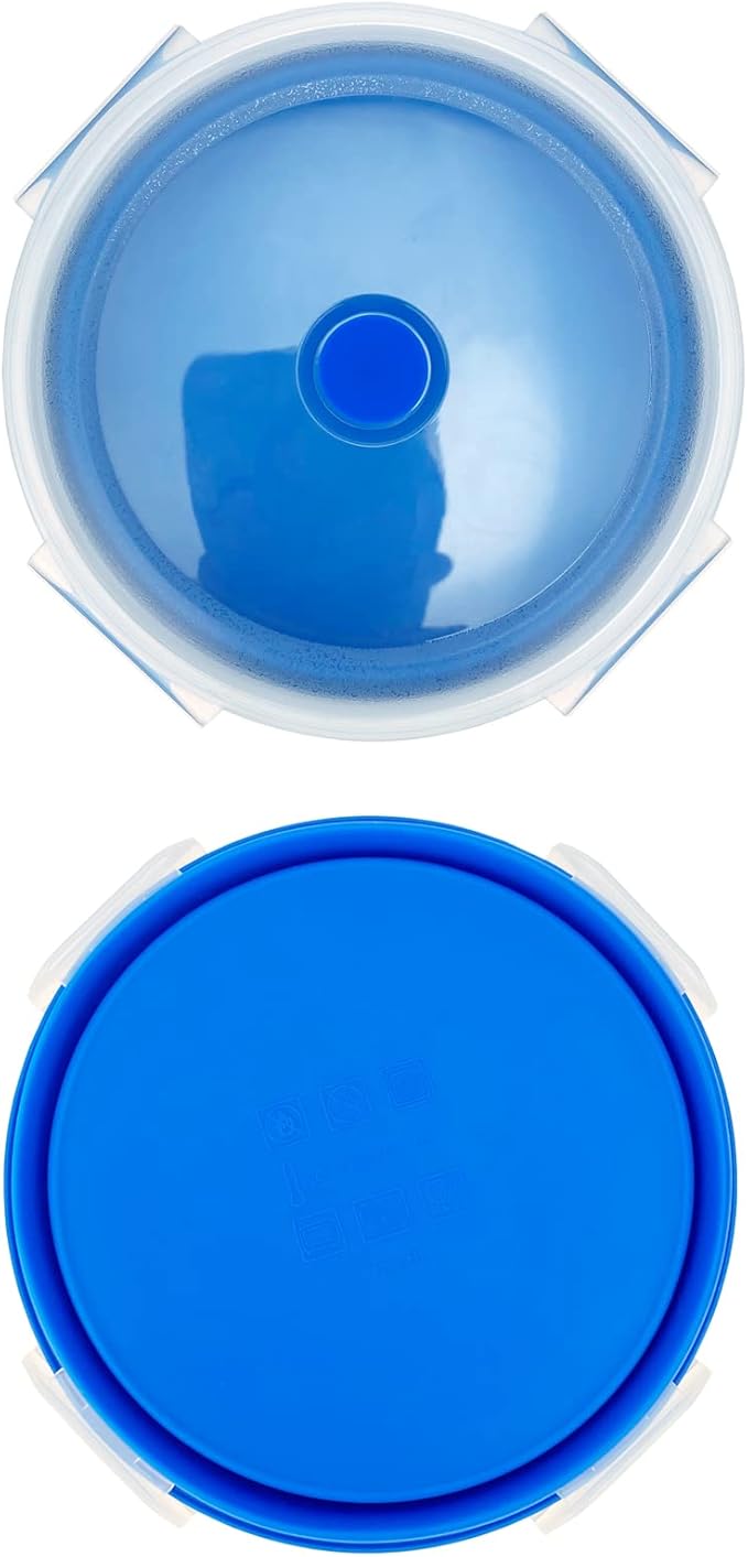 1200ml Large Collapsible Lunch Bowl With Lid, Camping Bowls with Foldable Spoon, Silicone Bento Box, For Meal Prep & Food Storage, Space Saving In Cabinet, Microwave Dishwasher Safe, Blue