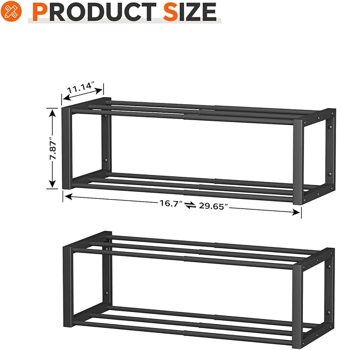 Homeiju Hanging Shoe Organizer,2 Pack Wall Mounted Shoe Rack Holds 12 Pairs,Space Saving Metal Wall Shoe Rack,Hanging Shoe Rack Shoe Holder for Small Space,Entryway,Closet,RV,Camper（Black