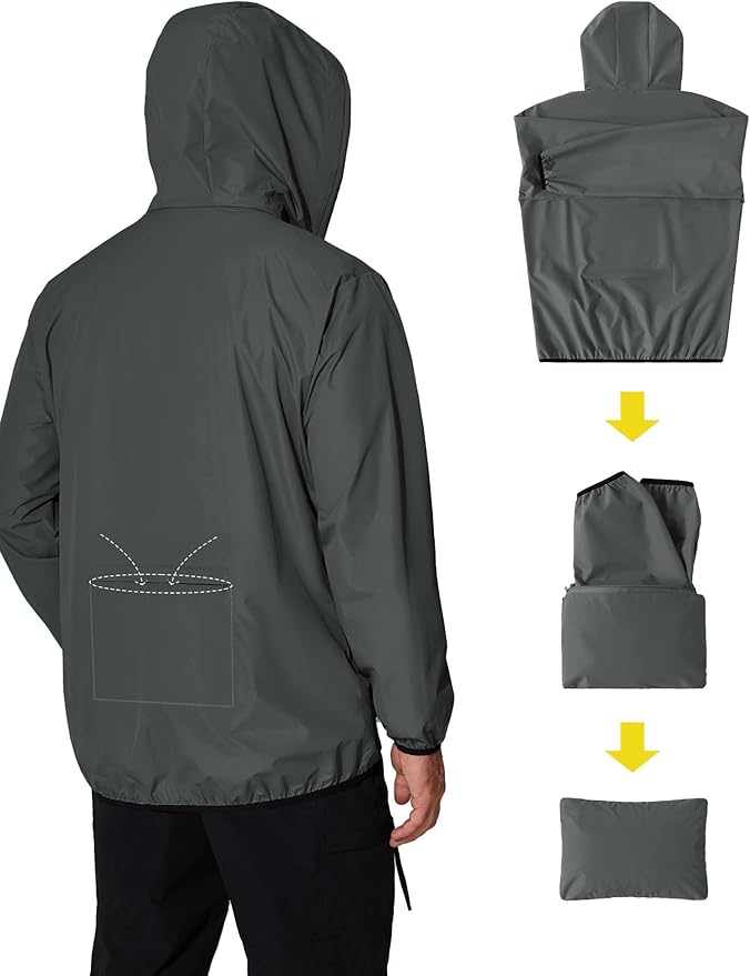 COOFANDY Men's Packable Rain Jacket Lightweight Waterproof Raincoat with Hood Travel Hiking Golf Windbreaker