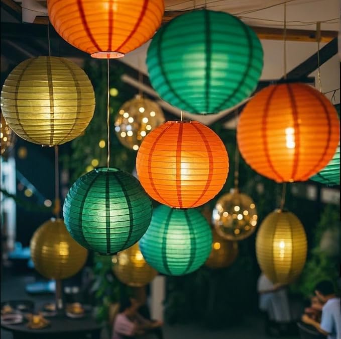 Green Orange Paper Lanterns Decorative 15pcs Party Hanging Decorations for Bachelorette Wedding Birthday Baby Shower Graduation Anniversary Green orangeThemed Room Decor
