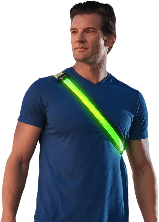 ILLUMISEEN LED Reflective Belt Sash | High Visibility LED Lights with 2 Lighting Modes | Adjustable Quick Release Buckle | USB Rechargeable, No Batteries Needed | Weatherproof Professional Safety Gear
